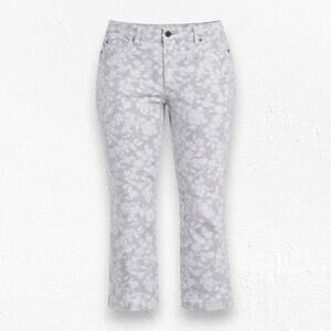 Pilcro and the Letterpress Gray Floral Cropped Straight Leg Pants Size 32